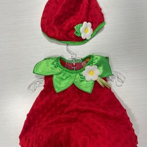 Strawberry Costume Padded Soft Red Swiss Dot Velour Halloween 3-6 Months